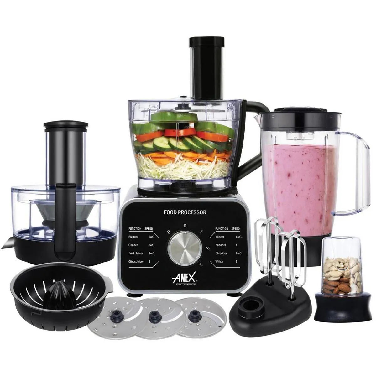 Anex Delux Food Processor AG-3157 Chopper, Juicer,Blender Grinder Vegitable Cutters 1000-1200 Watts