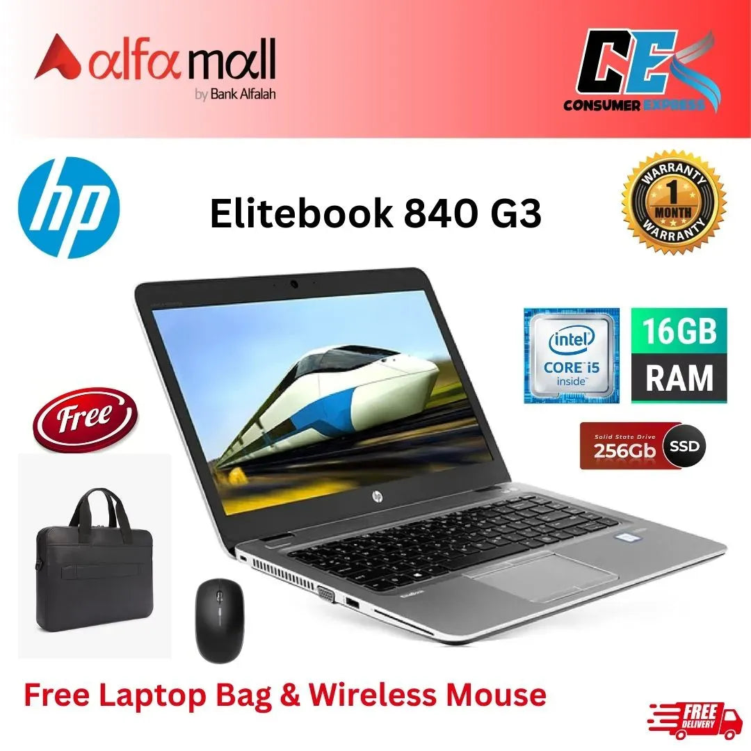HP Elitebook 840 G3 Core i5 6th Gen 16GB Ram 256GB SSD 14inch Display Free Bag & Mouse