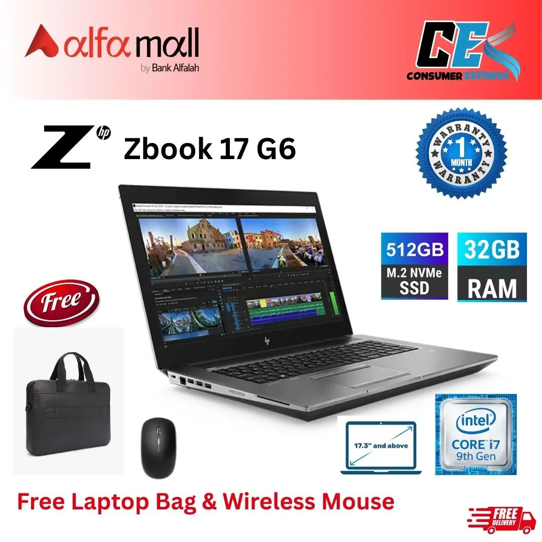 HP ZBook 17 G6 Intel Core i79850H 32GB RAM 512GB SSD 17" Full HD Display Nvidia Quadro RTX 3000 6GB Graphics Windows 10 Pro Free Bag and Mouse (Like New)
