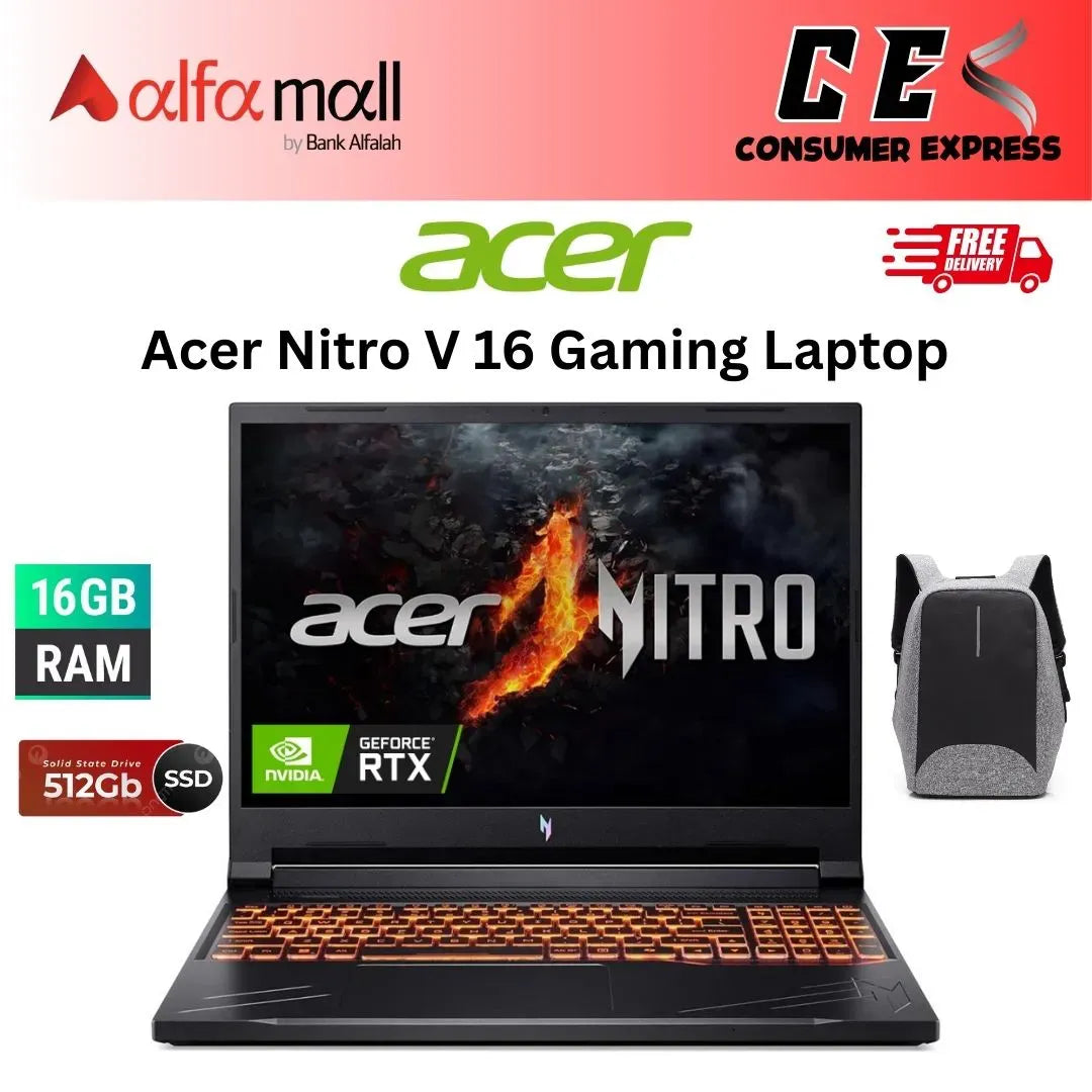 Acer Nitro V 16 Laptop AMD Ryzen 7 8845HS Processor 16GB 512GB SSD 8GB NVIDIA GeForce RTX4060 GDDR6 GC 16Inch WUXGA IPS 165Hz Display Backlit KB (Obsidian Black, NEW)