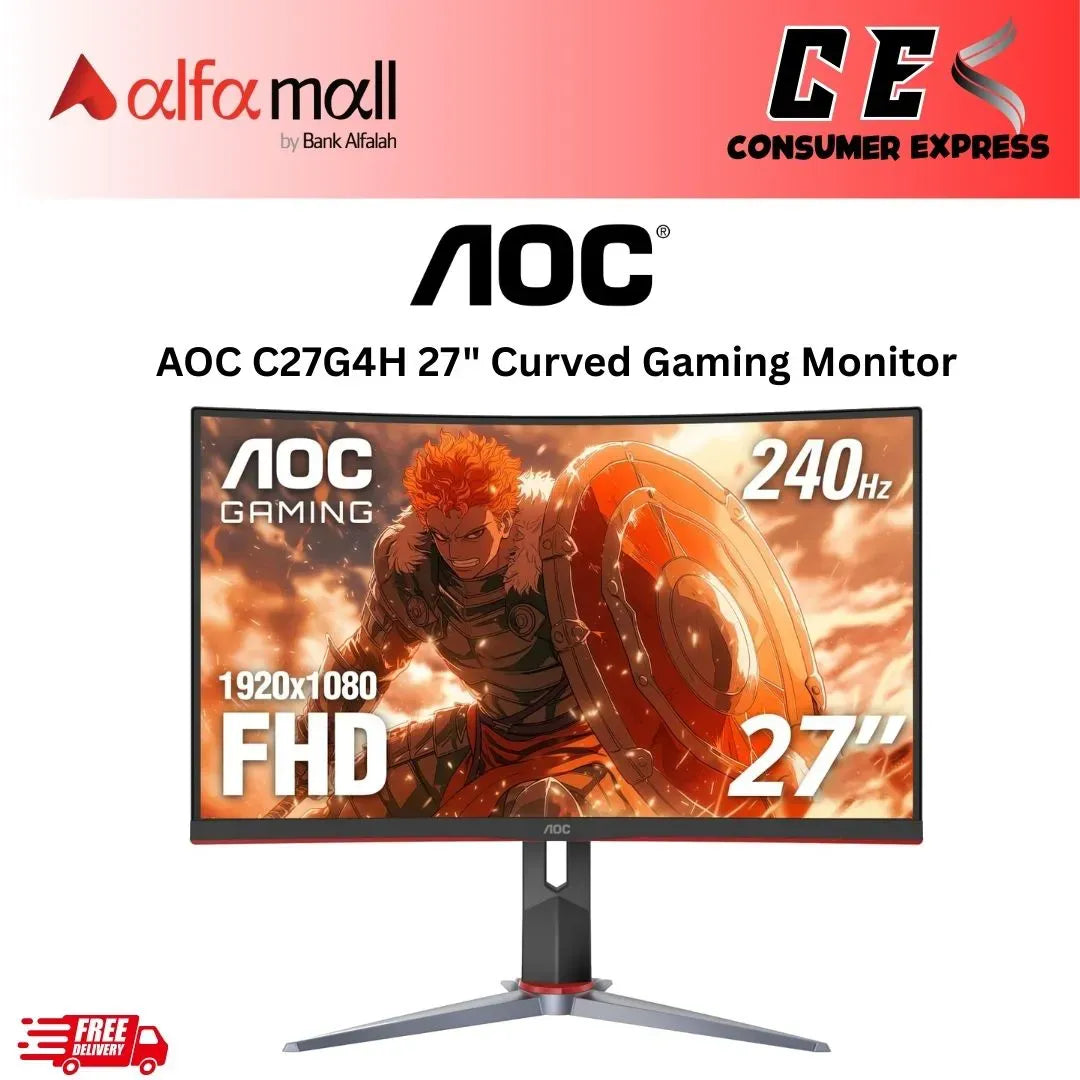 AOC C27G4H 27_ Curved Gaming Mitor, FHD 1080p, 180Hz, AMD FreeSync, 3Year Zero Dead Pixel Guarantee, Black, Xbox PS5 Switch Compible