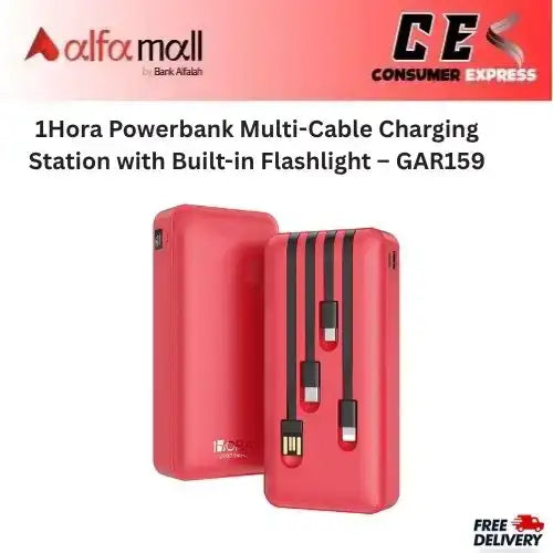 1Hora Powerbank Multi-Cable Charging Station with Built-in Flashlight – GAR159 -