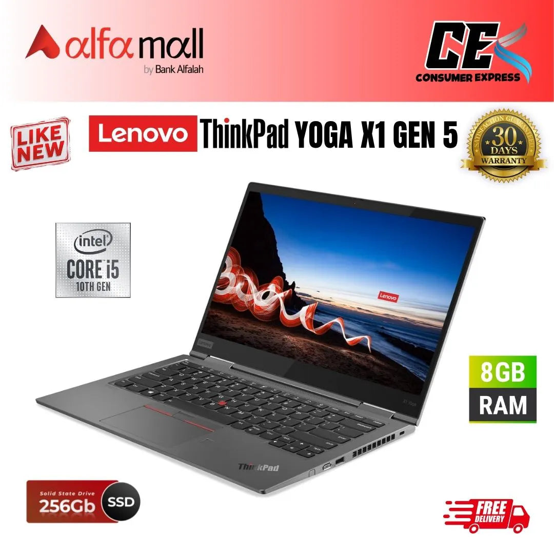 Lenovo Thinkpad YOGA X1 G5 2in1 Laptop Core i5 10th Gen 8GB Ram 256GB SSD, 14 Inch Display Touchscreen X360 (Like New) - Free Bag & HP Wireless Mouse