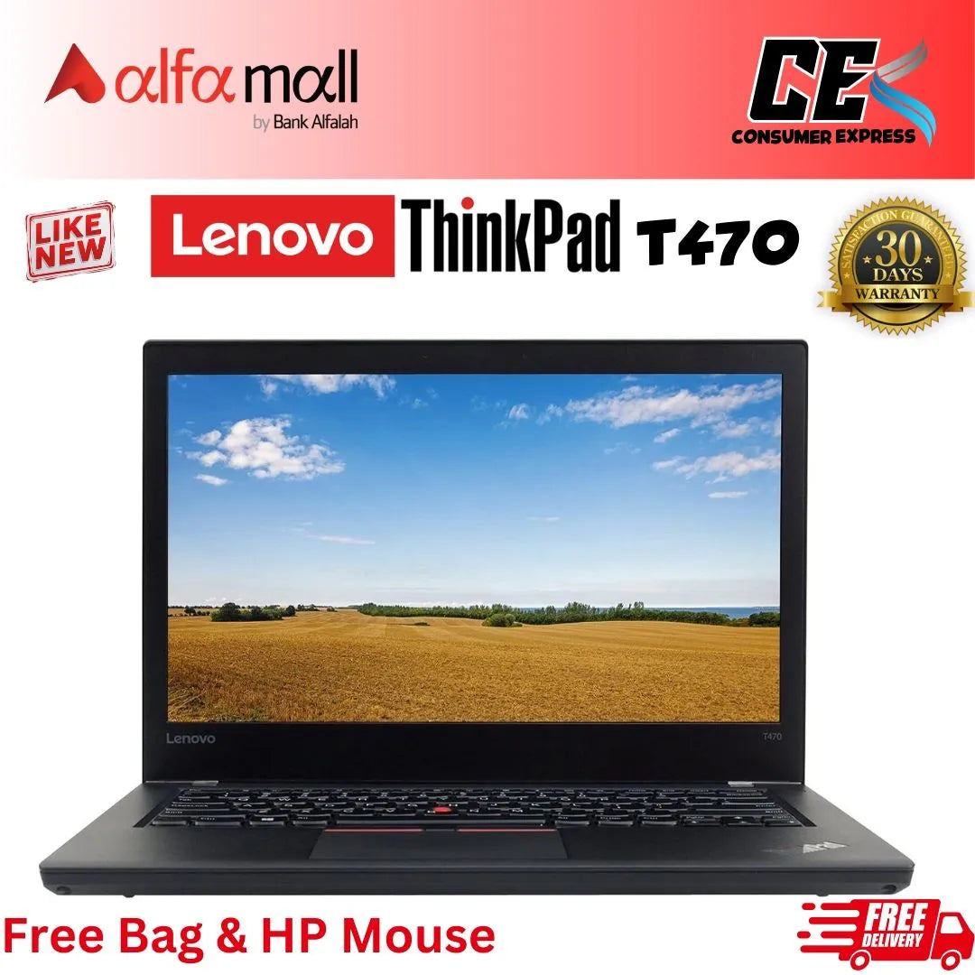 Lenovo Thinkpad T470 Laptop , Core i5 7th Generation , 8GB Ram , 256GB SSD , 14 Inch , Like New (Free Charger, Free Bag, Free HP Mouse)