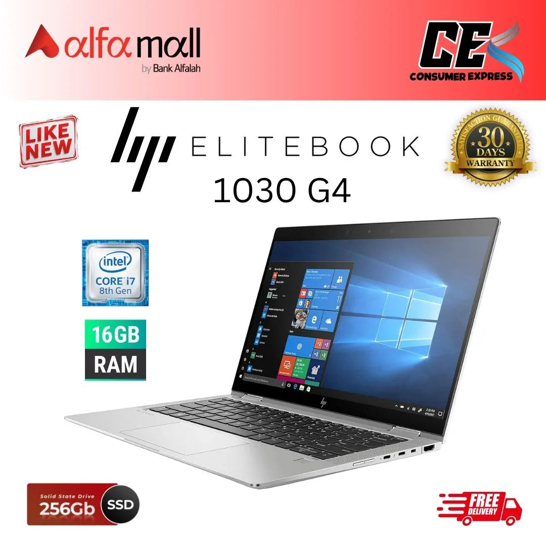 HP EliteBook 1030 G4 X360 Core i5 8th Gen 16GB Ram 256GB SSD 13.3 Inch Touchscreen Display (Like New) - Free Bag & HP Wireless Mouse