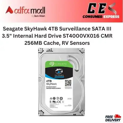 Seagate SkyHawk 4TB Surveillance SATA III 3.5" Internal Hard Drive ST4000VX016 CMR 256MB Cache, RV Sensors