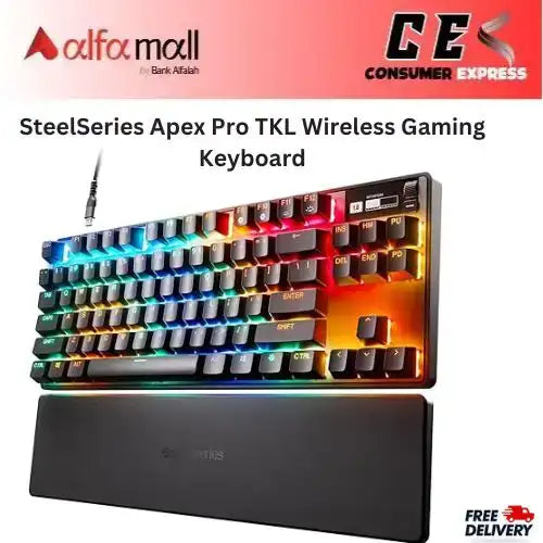 SteelSeries APEX PRO TKL Wireless (2023) - Wireless Tenkeyless ESports Gaming Keyboard - Omnipoint 2.0 Adjustable Switches - Black | 64865 - US English