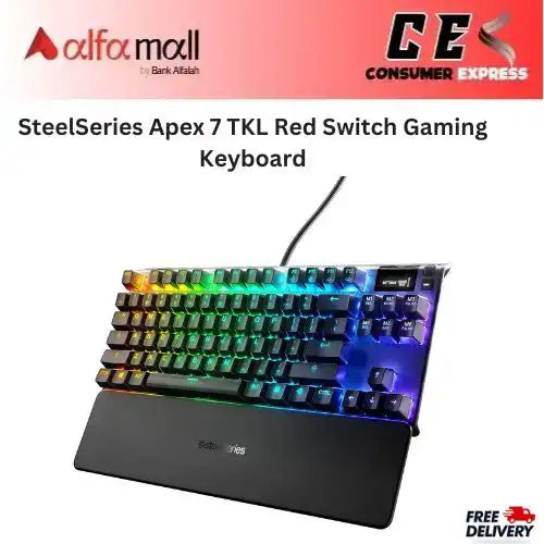 SteelSeries Apex 7 TKL Compact Mechanical Gaming Keyboard - 64646 - Red Switch Linear and Quiet - US English
