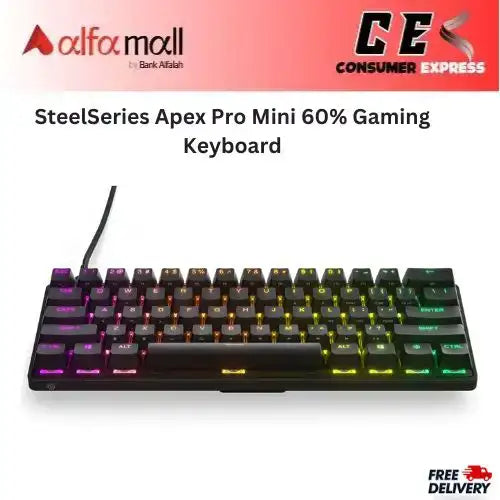 SteelSeries Apex Pro Mini Tournament-Ready Gaming Keyboard in 60% Form Factor - OmniPoint 2.0 Adjustable Switches - 64820 - US English