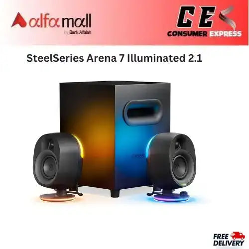 SteelSeries Arena 7 Illuminated 2.1 Gaming Speakers - 61542 | UK Plug - USB, Bluetooth