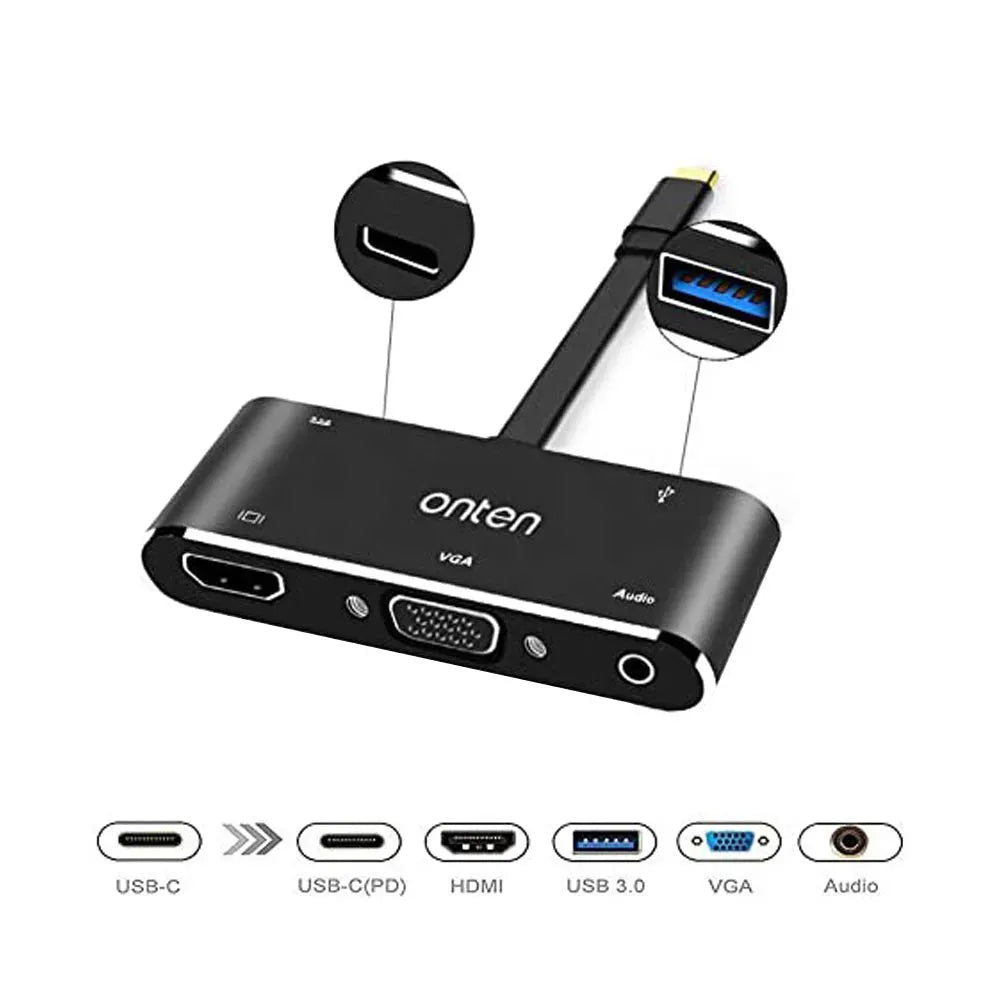 TEN OTN9573S 5in1 TypeC To 4K HDMI / VGA / Audio / USB 3.0 / PD Hub