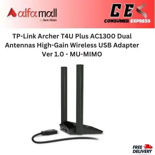 TP-Link Archer T4U Plus AC1300 Dual Antennas High-Gain Wireless USB Adapter Ver 1.0 - MU-MIMO