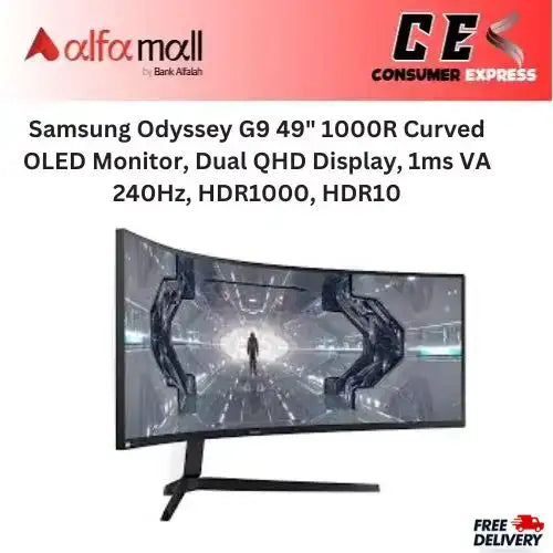 Samsung Odyssey G9 49" 1000R Curved OLED Monitor, Dual QHD Display, 1ms VA 240Hz, HDR1000, HDR10+, G-Sync, FreeSync Premium Pro | LC49G95TSSMXZN
