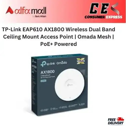 TP-Link EAP610 AX1800 Wireless Dual Band Ceiling Mount Access Point | Omada Mesh | PoE+ Powered