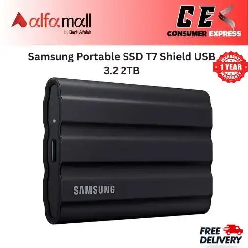 Samsung Portable SSD T7 Shield USB 3.2 2TB (Black) 1 Year Warranty