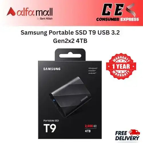 Samsung Portable SSD T9 USB 3.2 Gen2x2 4TB (Black)