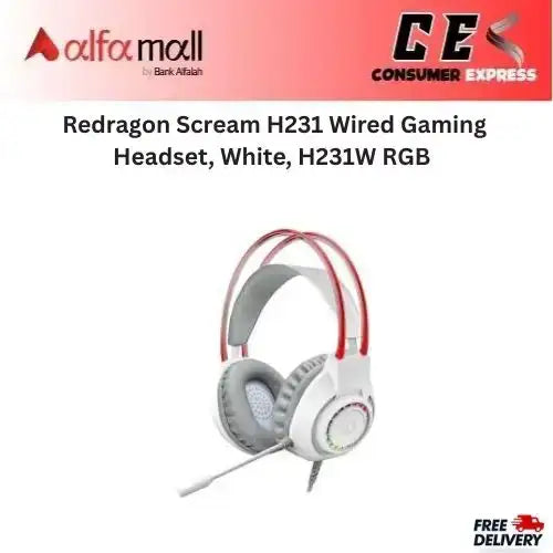 Redrag Scream H231 Wired Gaming Headset, White, H231W RGB