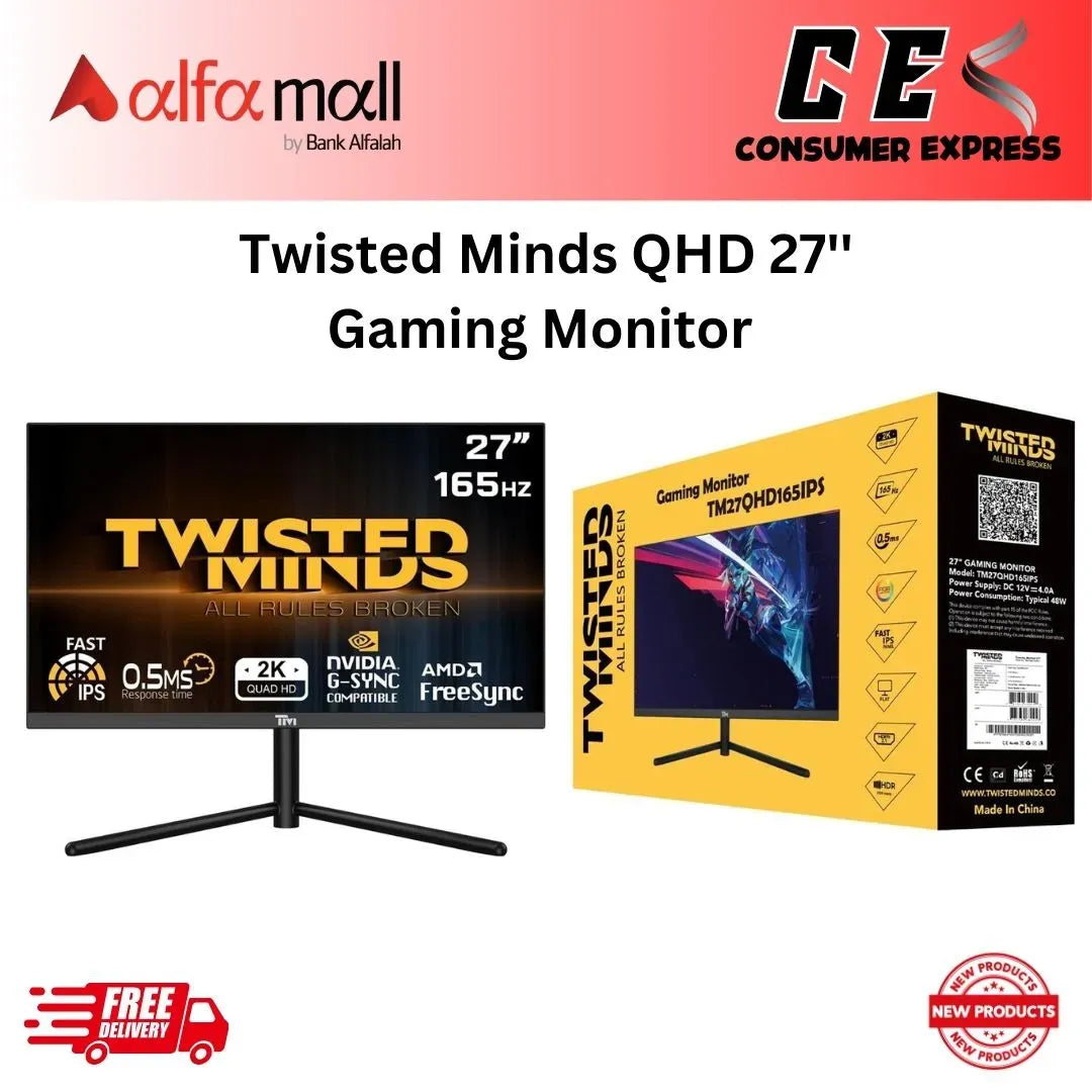 Twisted Minds QHD 27'', 165Hz, Fast IPS, 0.5ms, HDMI2.1, Fl HDR Gaming Mitor TM27QHD165IPS GSYNC
