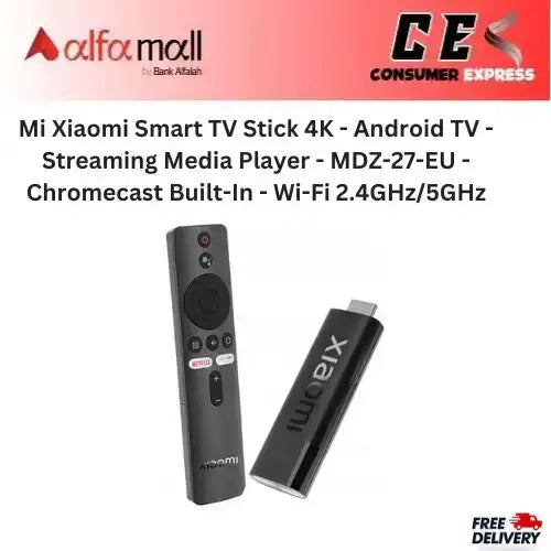 Mi Xiaomi Smart TV Stick 4K - Android TV - Streaming Media Player - MDZ-27-EU - Chromecast Built-In - Wi-Fi 2.4GHz/5GHz