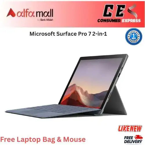 Microsoft Surface Pro 7 2in1 Intel Core i5 10th Gen 16GB Ram 256GB SSD 12.3Inch Detachable (Touch) Win11 Plinum (Like New) Free Bag & Mouse