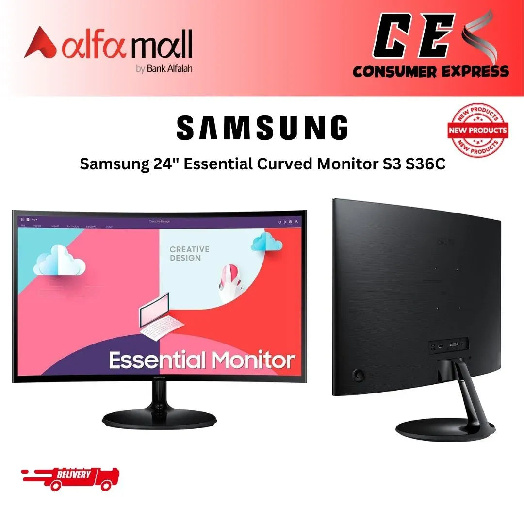 Samsung 24" Essential Curved Mitor S3 S36C LS24C360EAMXUE 1800R Curved VA FHD 75Hz Eye Saver Mode FreeSync