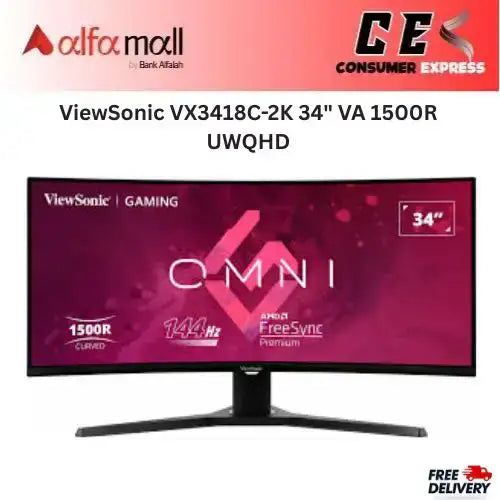 ViewSic VX3418C2K 34" VA 1500R UWQHD 180Hz 1ms (MPRT) AMD FreeSync Premium HDR10 Curved Gaming Mitor