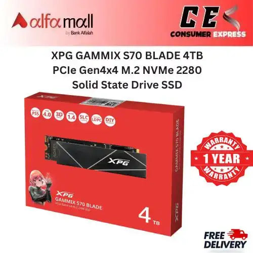 XPG GAMMIX S70 BLADE 4TB PCIe Gen4x4 M.2 NVMe 2280 Solid Ste Drive SSD Works with Playsti 5 1 Year Warranty