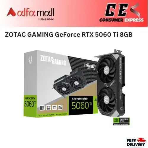 ZOTAC GAMING GeForce RTX 5060 Ti 8GB Twin Edge , ZT-B50610E-10M , 8GB GDDR7 128-bit Video Graphics Card, IceStorm 2.0, Dual Fan Design