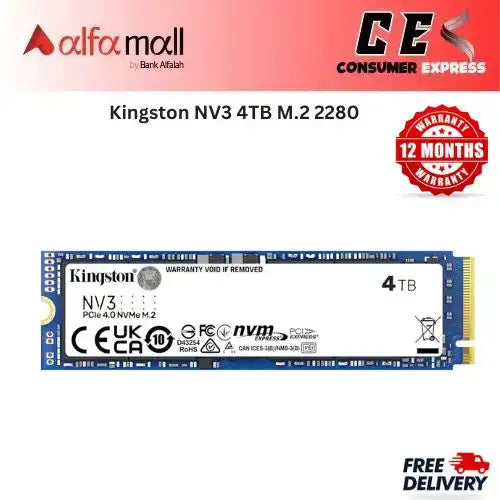 Kingst NV3 4TB M.2 2280 PCIe 4.0 NVMe SSD, 6000MB/s SNV3S/4000G 1 Year Warranty