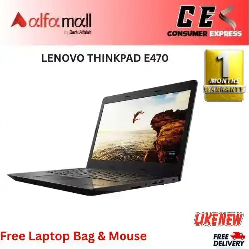 LENOVO THINKPAD E470 Corei37th Gen 8 GB RAM 256 GB SSD 14€³ Display (Like New) Free Bag & Mouse