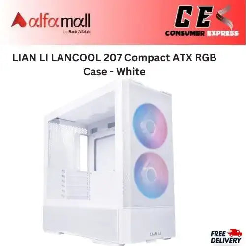 LIAN LI LANCOOL 207 Compact ATX RGB Gaming Computer Case White | LAN207RW | Tempered Glass Side Panel
