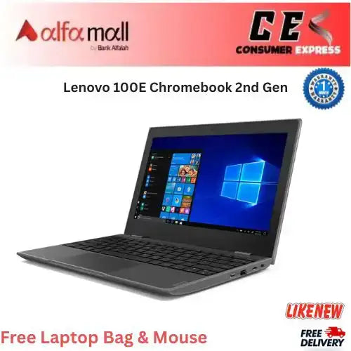 Lenovo 100E Chromebook 2nd Gen 4 GB RAM 320 GB HDD 11.6Inch Display (Like New) Free Bag & Mouse