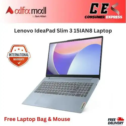 Lenovo IdeaPad Slim 3 15IAN8 Laptop | Intel Core i3-N305 8GB DDR5 256GB SSD 15.6" FHD Windows 11 Home, 82XB008LUS (Brand New, International Warranty) -
