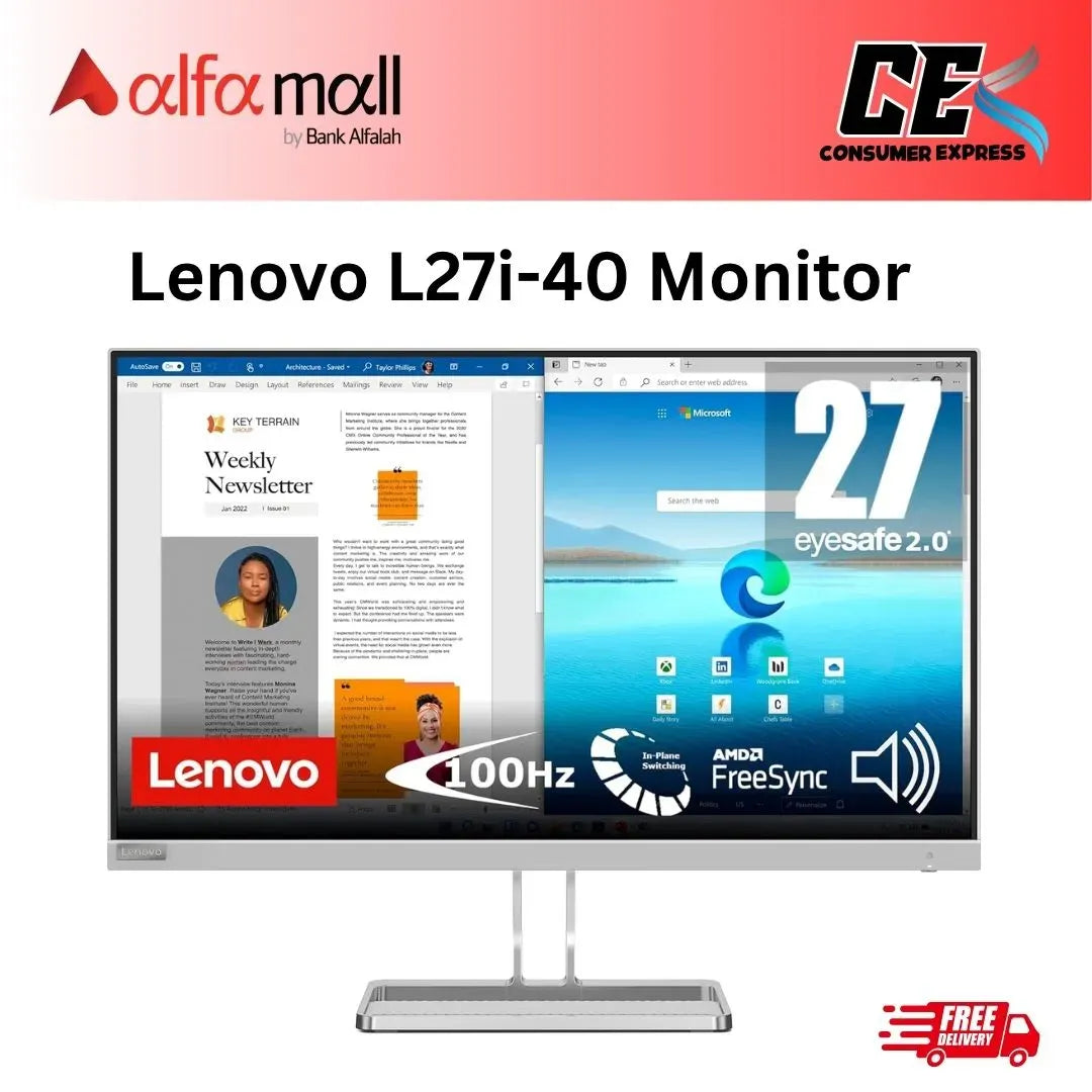 Lenovo L27i40 Mitor 27" FHD 100Hz Integred Speakers IPS 1Yr Warranty