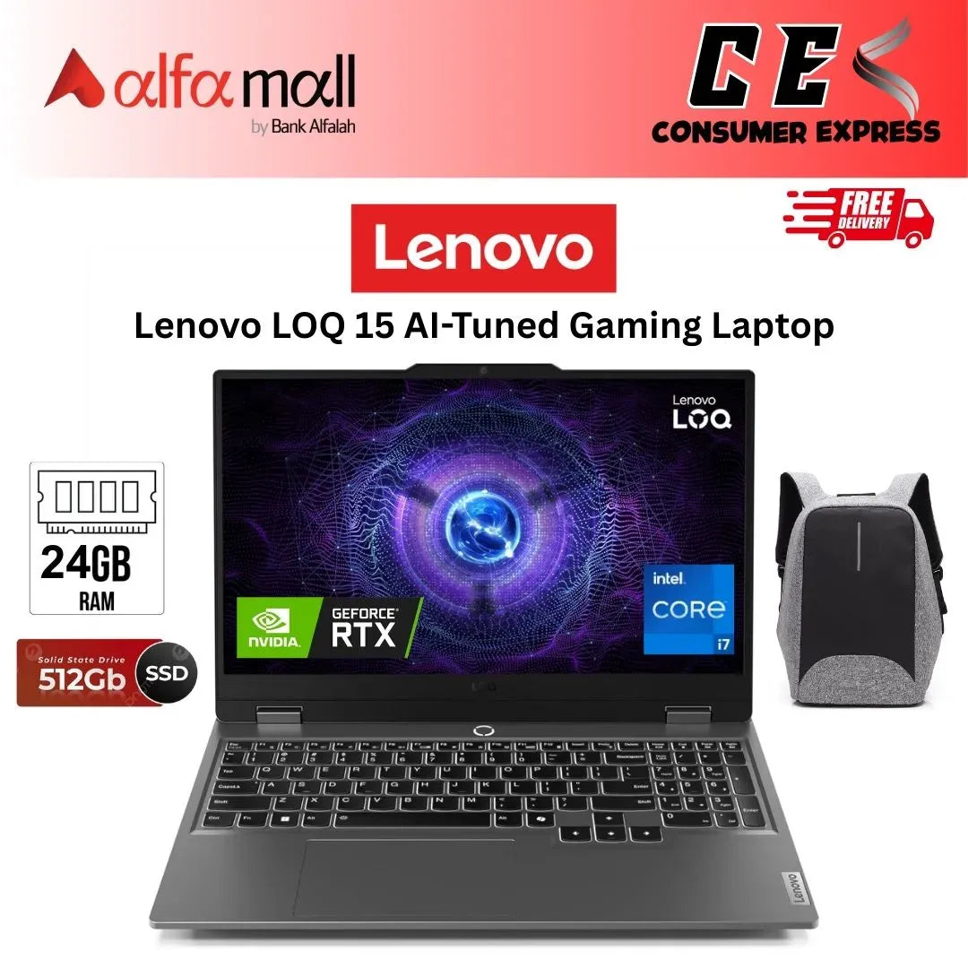 Lenovo LOQ 15 AI Tuned Raptor Lake 13th Generi Core i7 13650HX 14Core Processor 24GB 512GB SSD 6GB NVIDIA GeForce RTX4050 GDDR6 GC 15.6" FHD 1080P IPS 350nits AG 144Hz GSync Display BKB TPM2.0 (Luna Grey, Lenovo Direct Local Warranty)