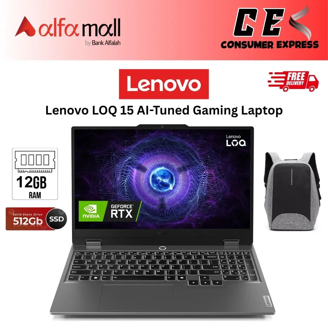 Lenovo LOQ 15 AITuned Laptop  13th Gen Core i5 13450HX Processor 12GB 512GB 6GB NVIDIA GeForce RTX3050 GDDR6 GC 15.6Inch FHD IPS 300nits AG 144Hz (Luna Grey, NEW)