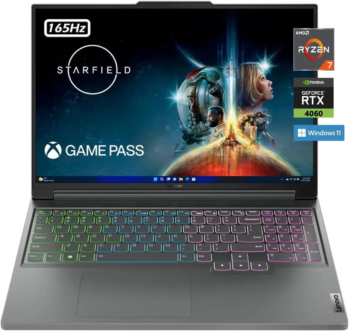 Lenovo Legi Slim 5 16" Gaming Laptop AMD Ryzen„¢ 7 8845HS 16GB DDR5 512GB SSD NVIDIA GeForce RTX 4060 8GB 16" IPS WQXGA (2560 x 1600) 165Hz Display Windows 11 Luna Gray (New)