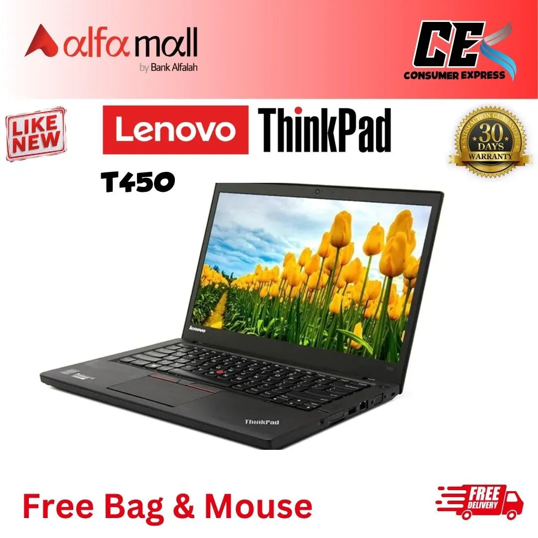 Lenovo ThinkPad T450 Core-i5-5th Gen 8 GB RAM 256 GB SSD 14-Inch Display (Like New) - Free Bag & Mouse