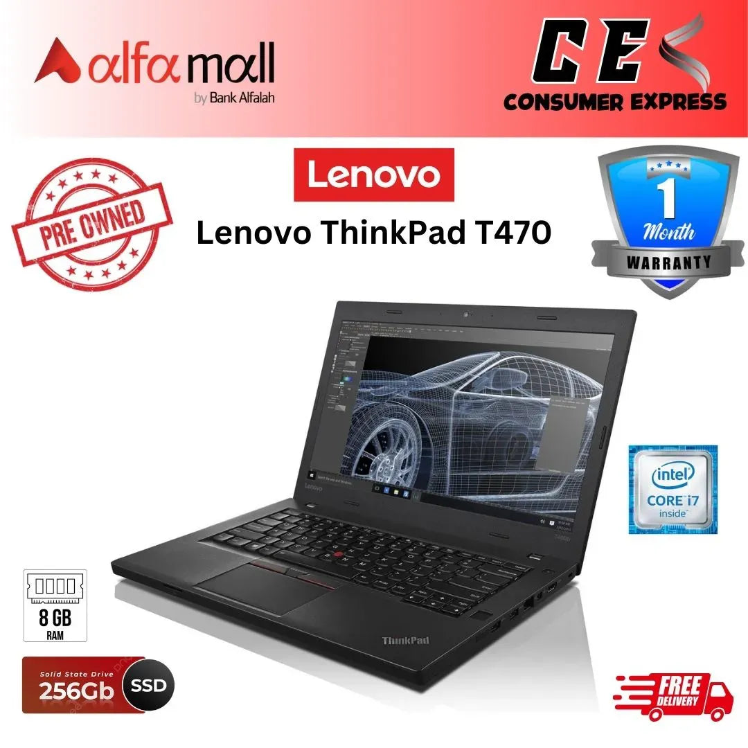 Lenovo ThinkPad T470 Core i7 6th Gen 8GB Ram 256GB SSD (PreOwned)