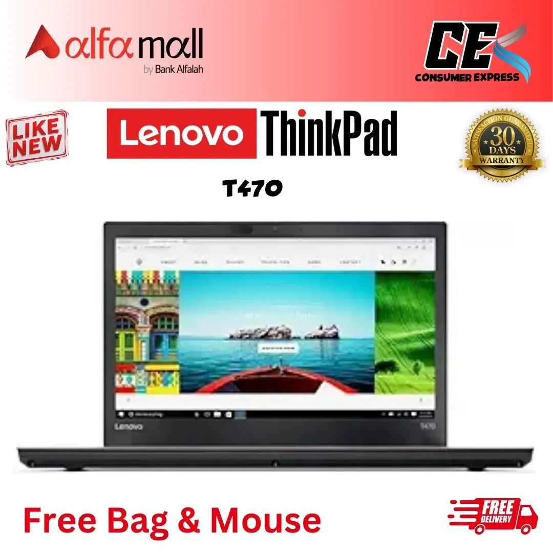 Lenovo ThinkPad T470 Core-i5-7th Gen 8 GB RAM 256 GB SSD 14-Inch Display (Like New) - Free Bag & Mouse