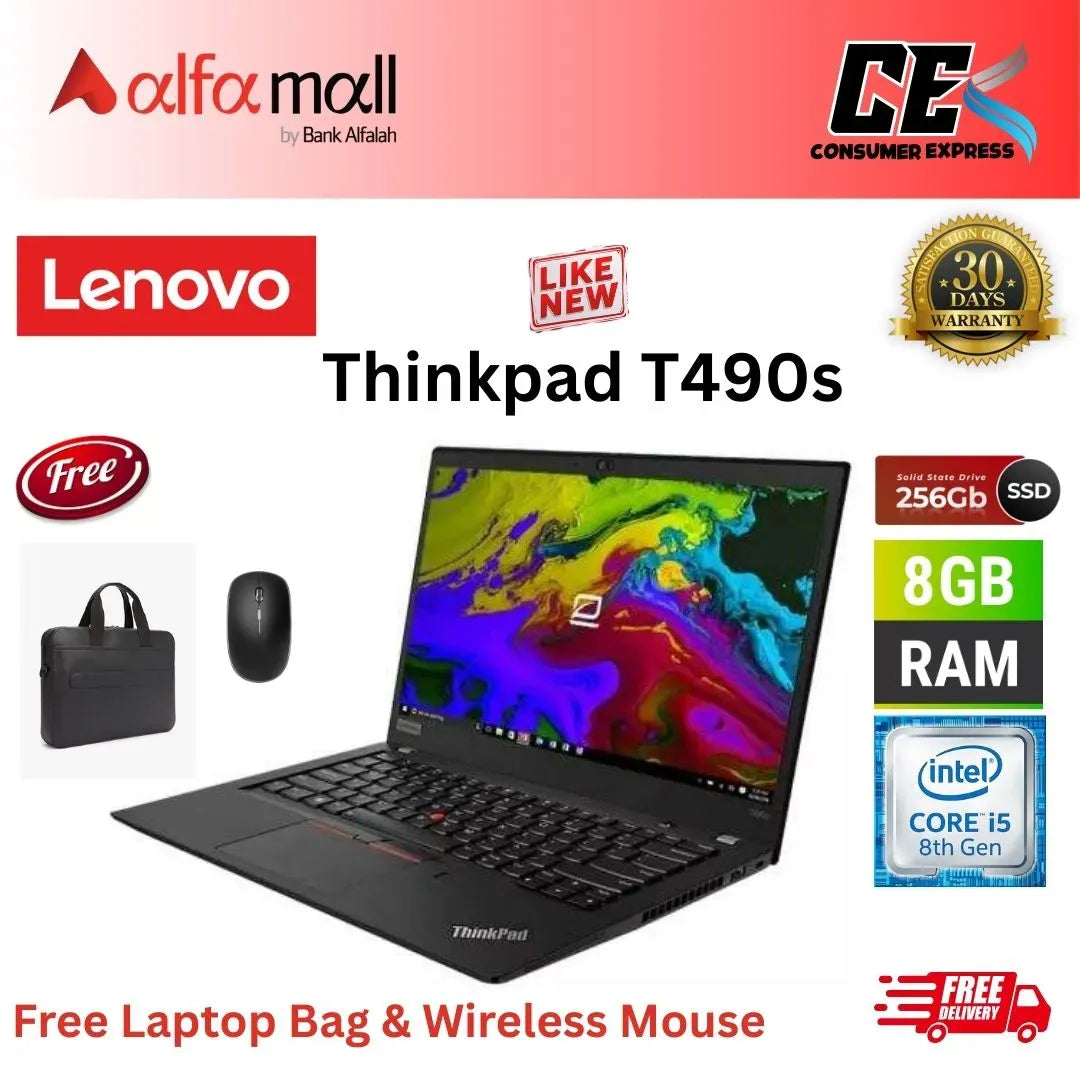 Lenovo ThinkPad T490s 14Inch FHD (1920 x 1080) IPS Notebook Intel Core i58th Gen Processor 8GB RAM 256GB SSD (Like New) Free Bag and Mouse