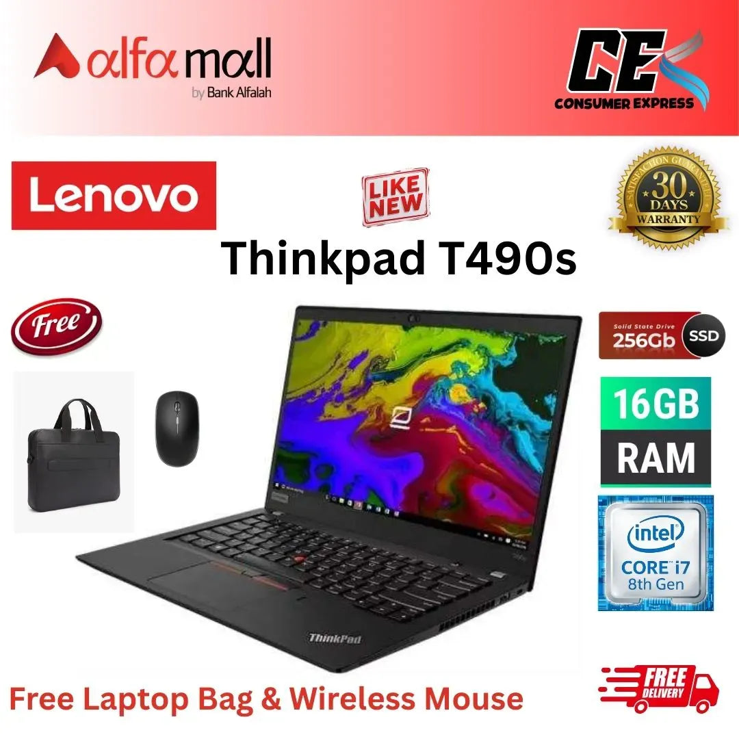Lenovo ThinkPad T490s 14Inch FHD (1920 x 1080) IPS Notebook Intel Core i78th Gen Processor 16GB RAM 256GB SSD (Like New) Free Bag and Mouse