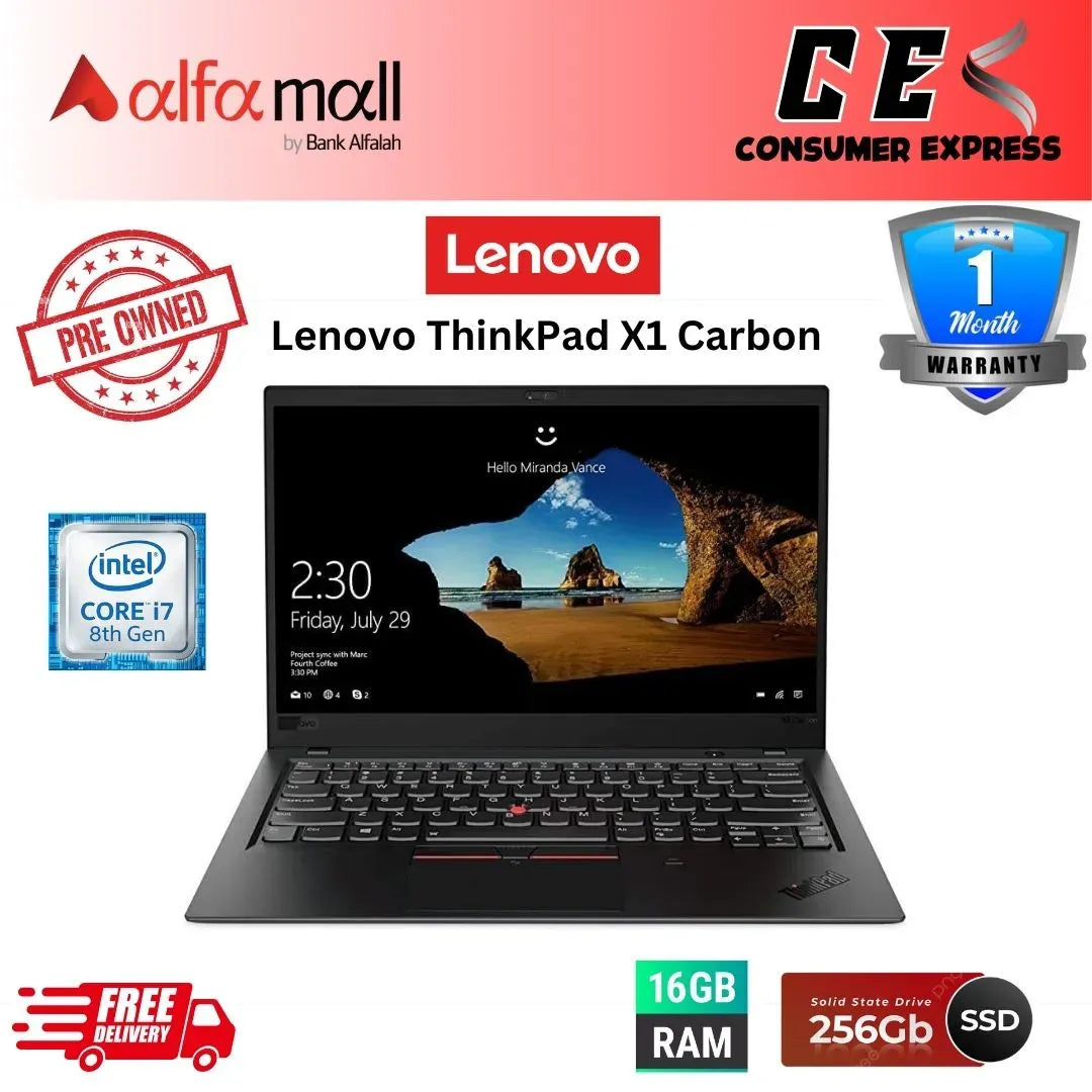 Lenovo ThinkPad X1 Carbon Core i7 8th Gen 14.1" FHD 16GB RAM 512GB SSD Type C PreOwned