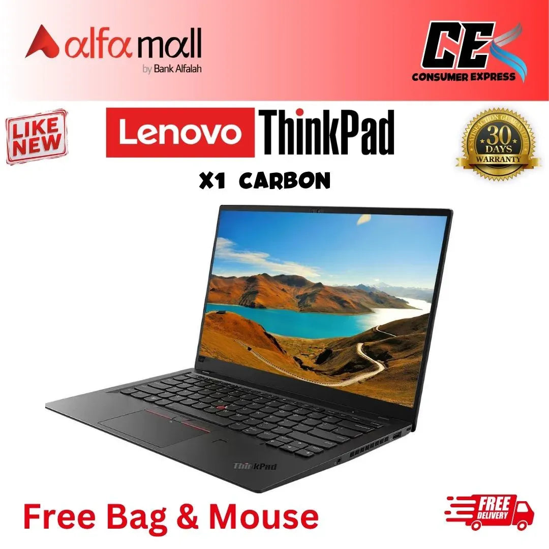 Lenovo ThinkPad X1 Carbon Core-i5-6th Gen 8 GB RAM 256 GB SSD 14-Inch Display (Like New) - Free Bag & Mouse