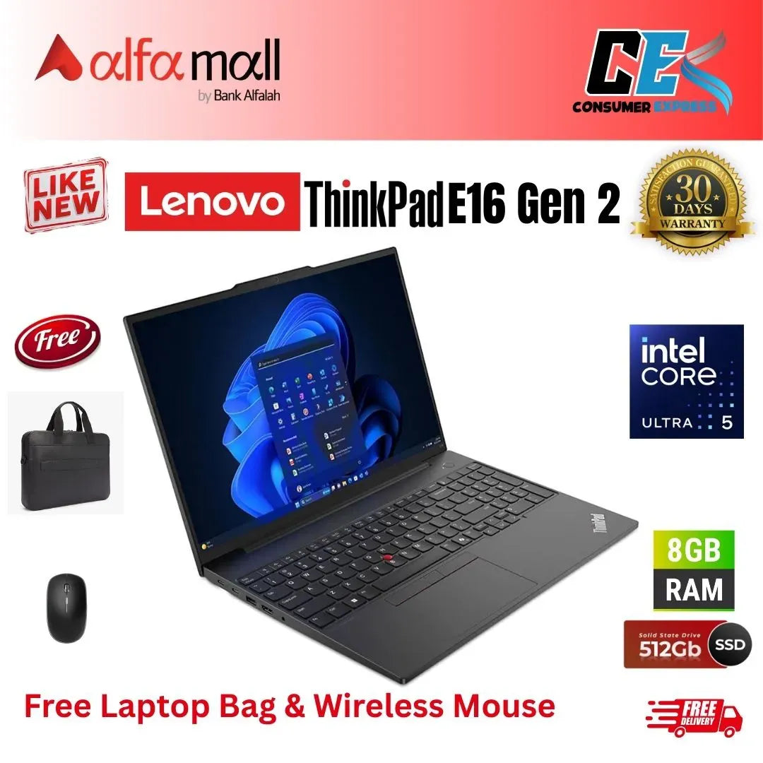 Lenovo Thinkpad E16 Gen 2 Intel Core Ultra 5125U, 8GB DDR5, 512GB SSD, Integred Intel Graphics, 16 Inch WUXGA IPS Display, DOS (1 Year Warranty) NEW