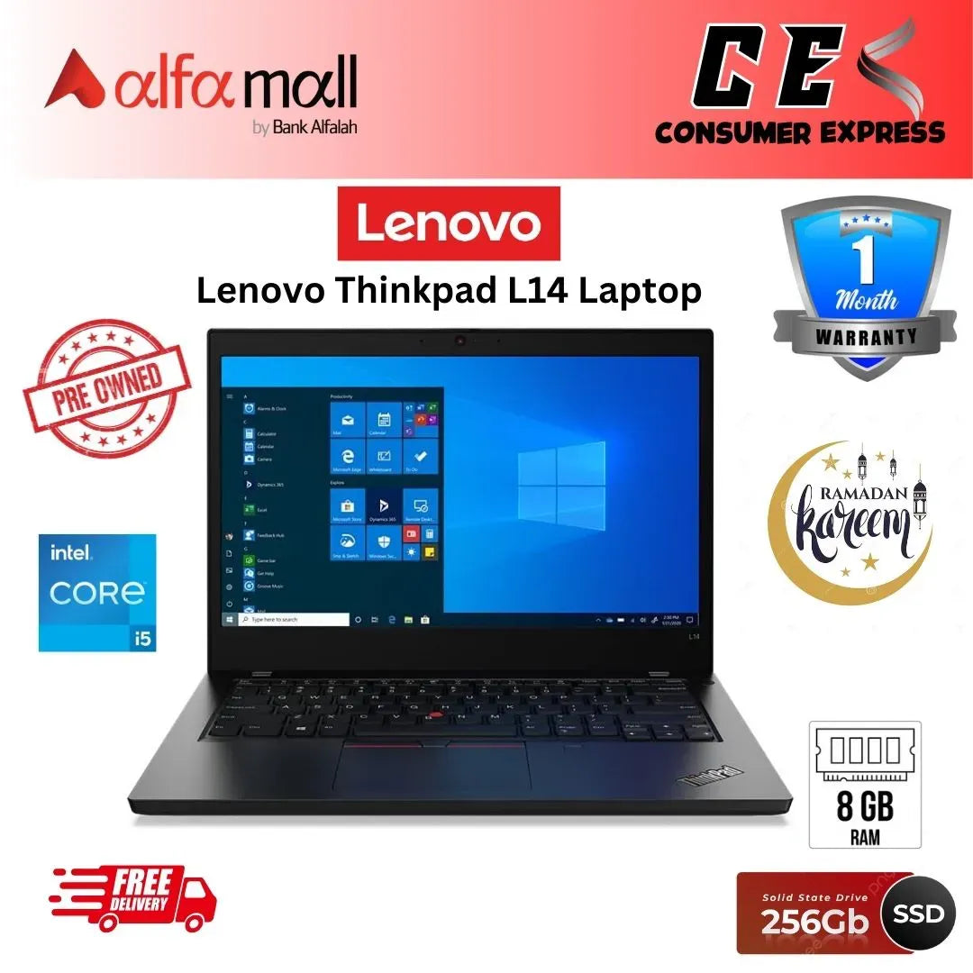 Lenovo Thinkpad L14 Business Laptop, Intel Core 10th Gen i510310U, 8GB RAM, 256GB SSD, Windows 10 Pro ,14 FHD (1920 x 1080) (Preowned)