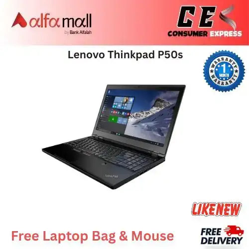 Lenovo Thinkpad P50s Core i7 6th Generi 16GB Ram 512GB SSD Nvidia Quadro M500M 2GB Graphics Card 15.6 Inch Display (Like New) Free Bag & Mouse