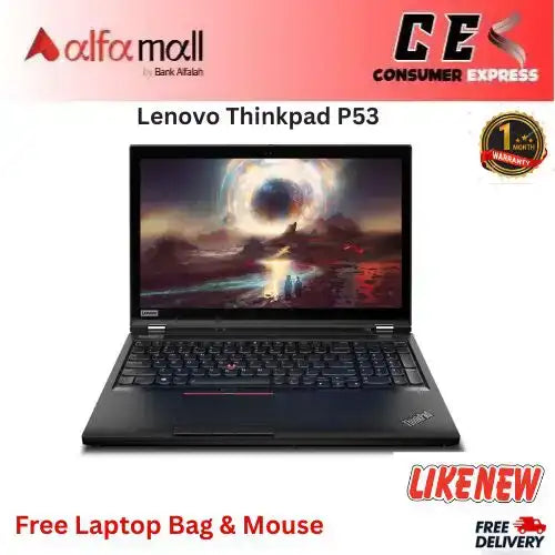 Lenovo Thinkpad P53 Laptop Core i7 9th Generi2GB Ram 512GB SSD NVIDIA Quadro T1000 4GB Card 15.6 Inch Display (Like New) Free Bag & Mouse