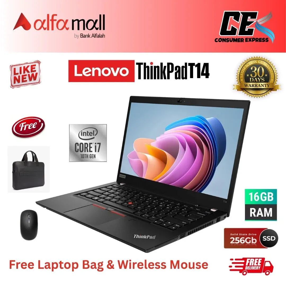 Lenovo Thinkpad T14 Laptop Core i7 10th Generi 16GB Ram 256GB SSD 14 Inch Display (Like New) Free Bag & Mouse