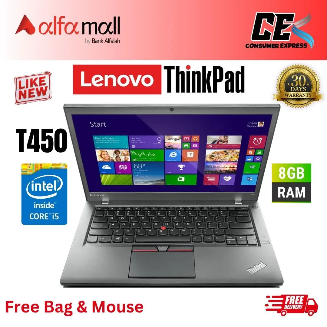 Lenovo Thinkpad T450 Core i5 5th Gen 8GB RAM 240GB SSD 14 Inch Display Dual Btery (Like New)